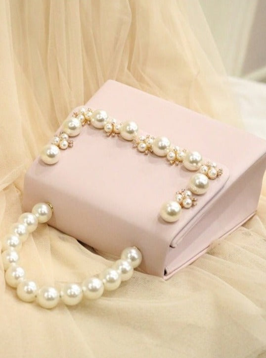 Pearl Deco Flap Bag With Chain Strap