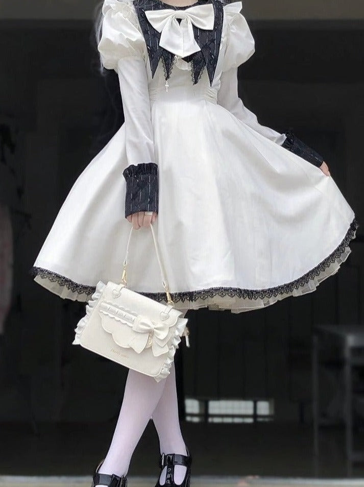 Side Ruffle Heart Ribbon Flap Bag