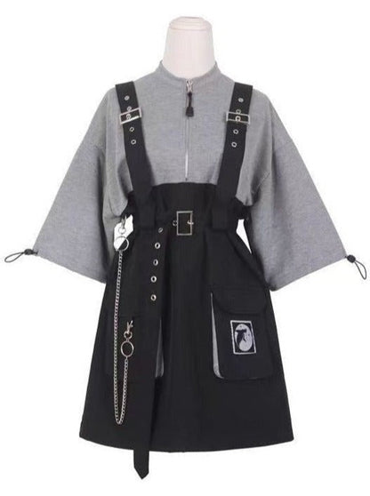 Jirai Two-tone Sweat Dress + Waist Strap Belt