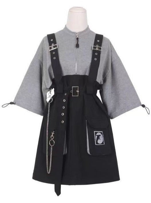Jirai Two-tone Sweat Dress + Waist Strap Belt
