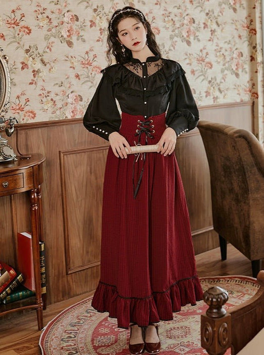 Ruffle Lace Shirt + Corset Ruffle Skirt