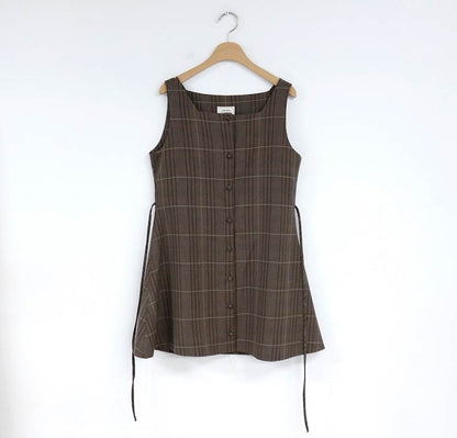 Plaid Retro Jumper Skirt With Square Neckline