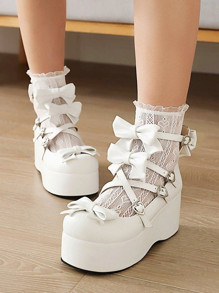 Cross Bow Strap Platform Shoes