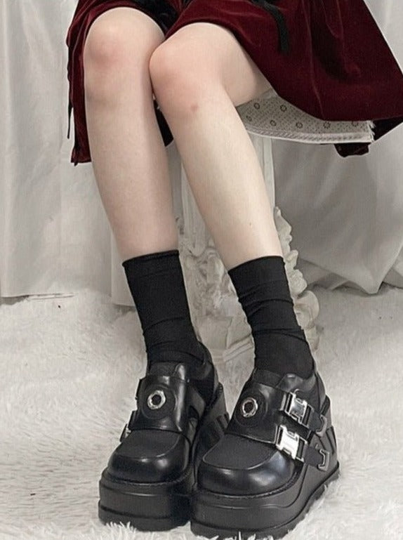 Ring Buckle Power Wedge Sole Shoes