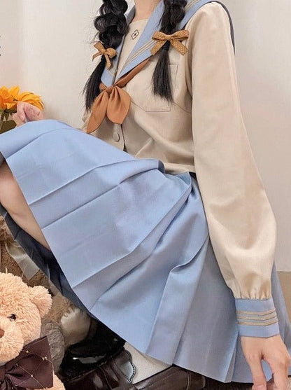Striped Color Sailor Shirt + Pleated Skirt