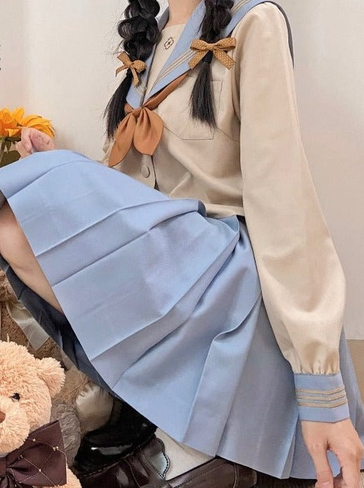 Striped Color Sailor Shirt + Pleated Skirt