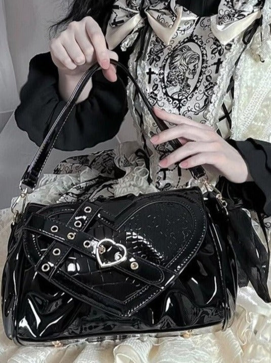 Cross Belt Croc Heart Handle Chain Shoulder Bag