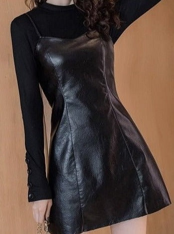 Cufflink Top + Leather-look Cami Dress