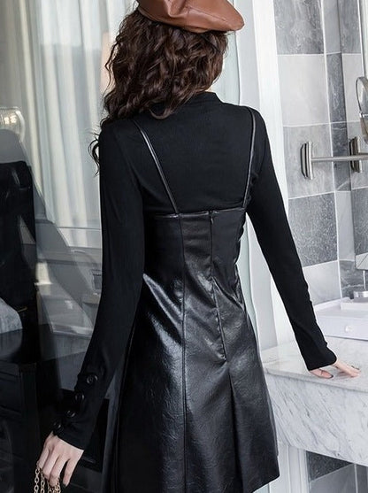 Cufflink Top + Leather-look Cami Dress