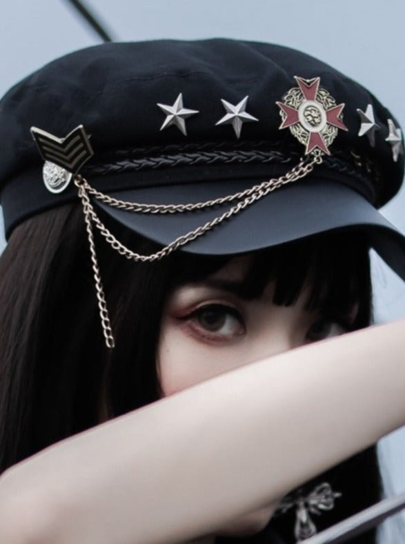 Studded Army Motif Strap Casquette