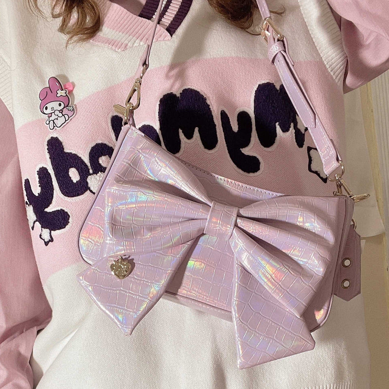 Heart Charm Bow Bag [short & Pearl Long Strap Included]