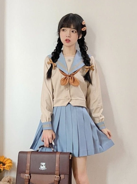 Striped Color Sailor Shirt + Pleated Skirt