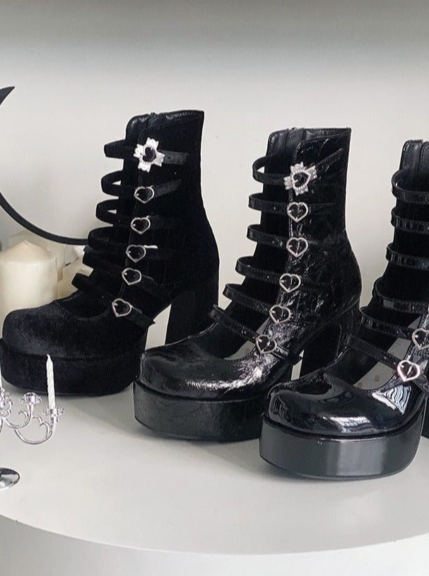 Cross Heart Strap Super Platform Boots