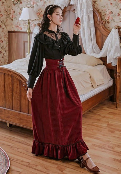 Ruffle Lace Shirt + Corset Ruffle Skirt