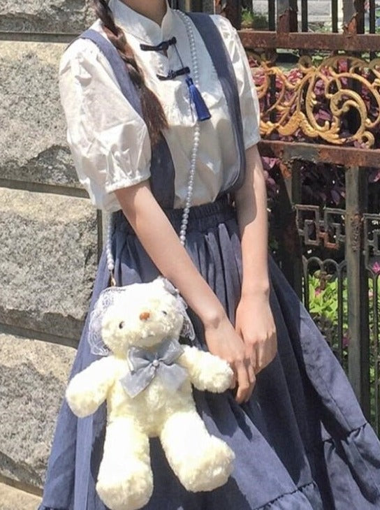 Flared Overalls Chinese-style Shirt Set