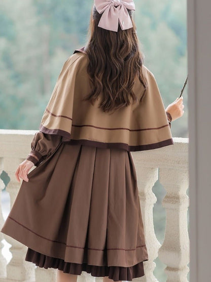 Cape Coat + Emblem Military Dress With Necktie
