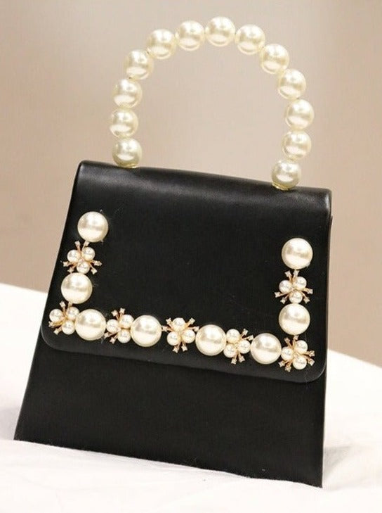 Pearl Deco Flap Bag With Chain Strap
