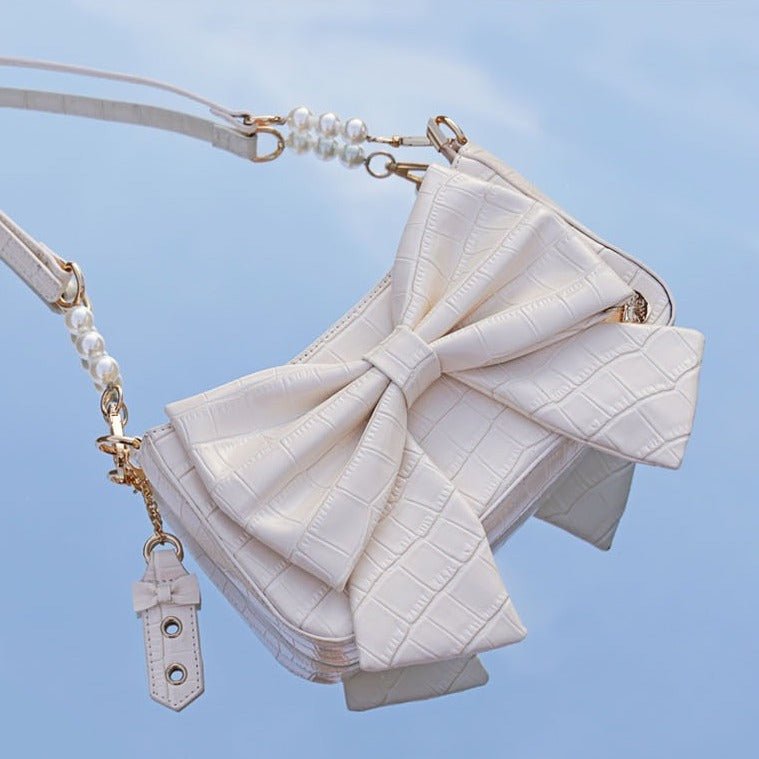 Heart Charm Bow Bag [short & Pearl Long Strap Included]