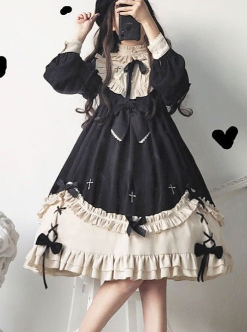 Ruffle Stand Collar Cross Bow Dress