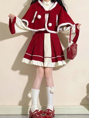Chinese-style Blouse + Skirt + Cat Ears Hooded Cape Coat[christmas Eve Costume]