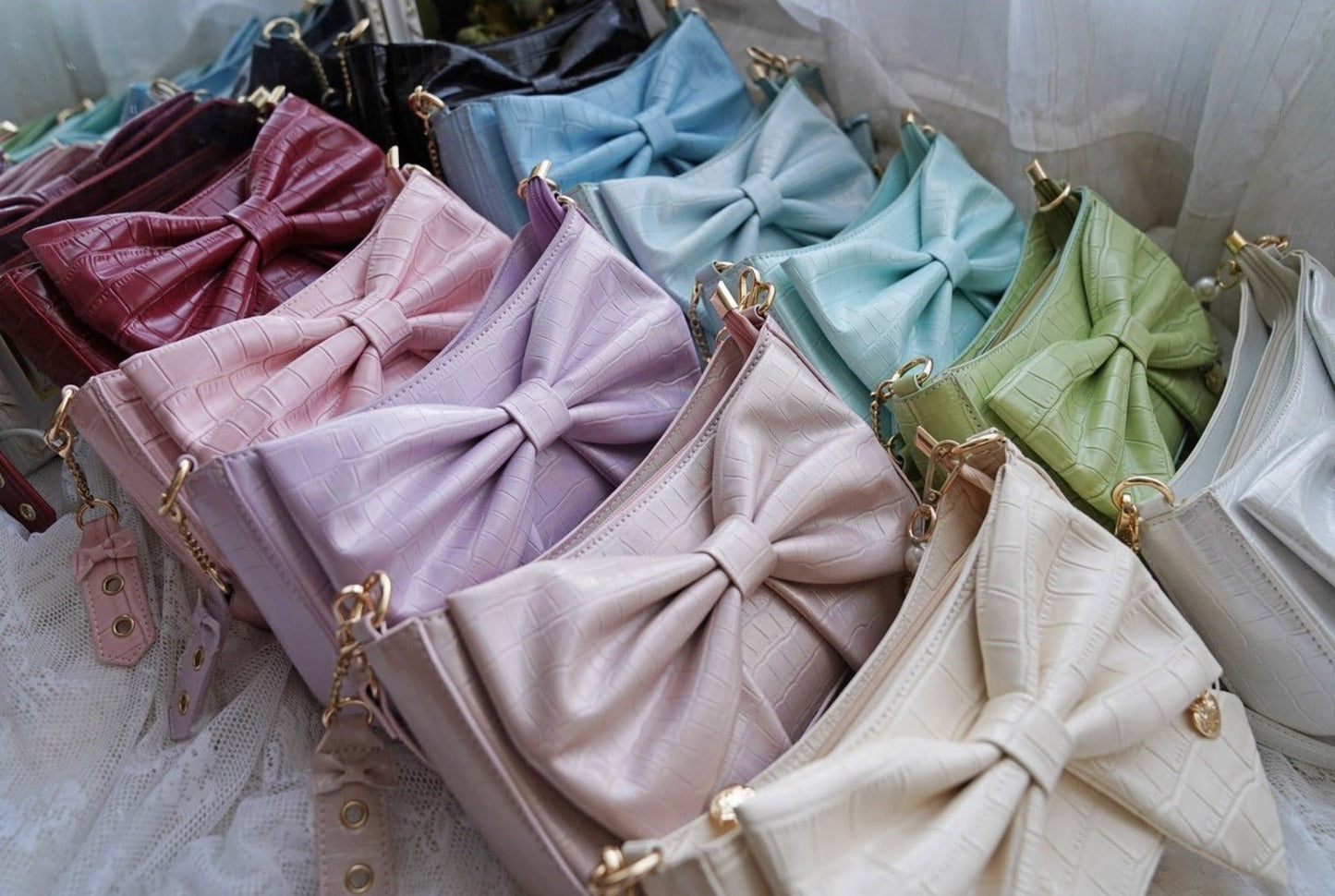 Heart Charm Bow Bag [short & Pearl Long Strap Included]