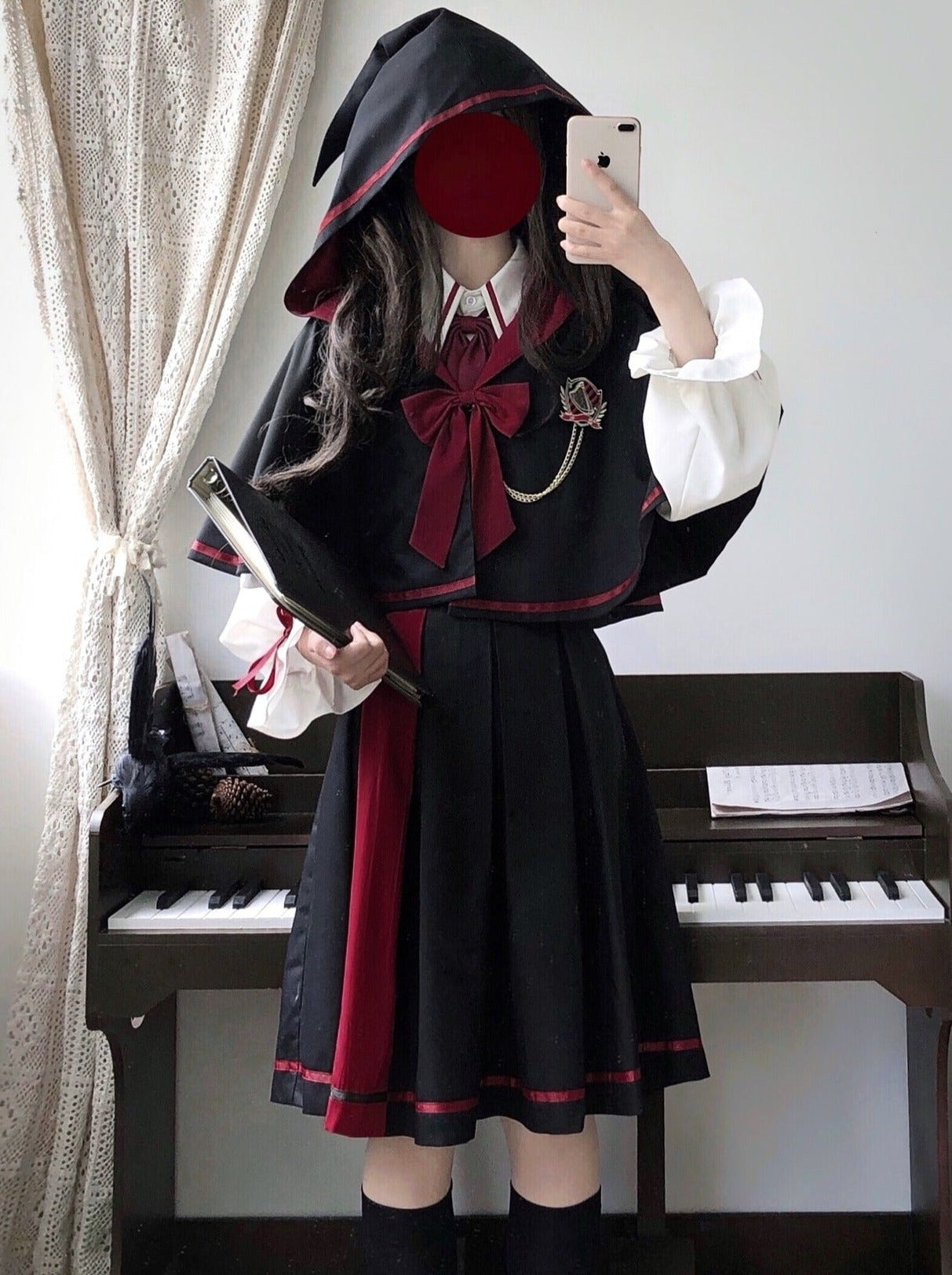Hooded Coat + Candy Sleeve Shirt + a Line Skirt