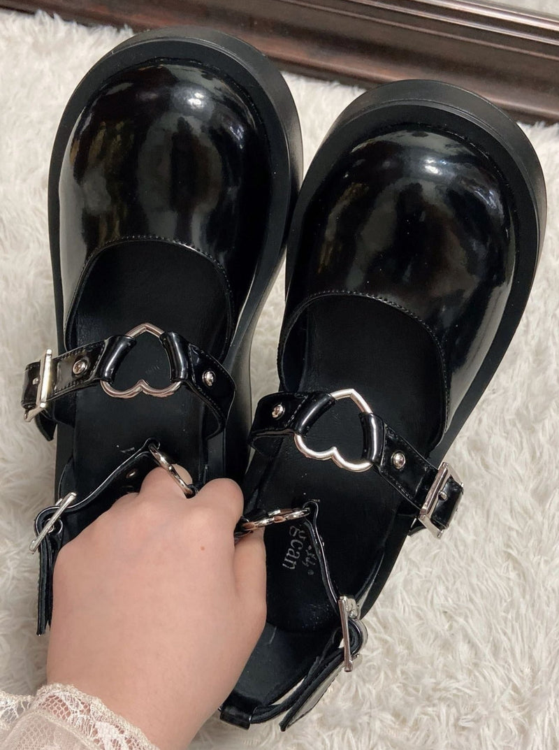 Heart Ring Double Strap Platform Shoes