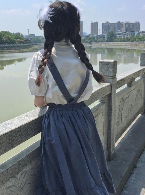 Flared Overalls Chinese-style Shirt Set