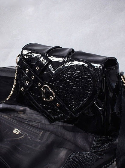 Cross Belt Croc Heart Handle Chain Shoulder Bag