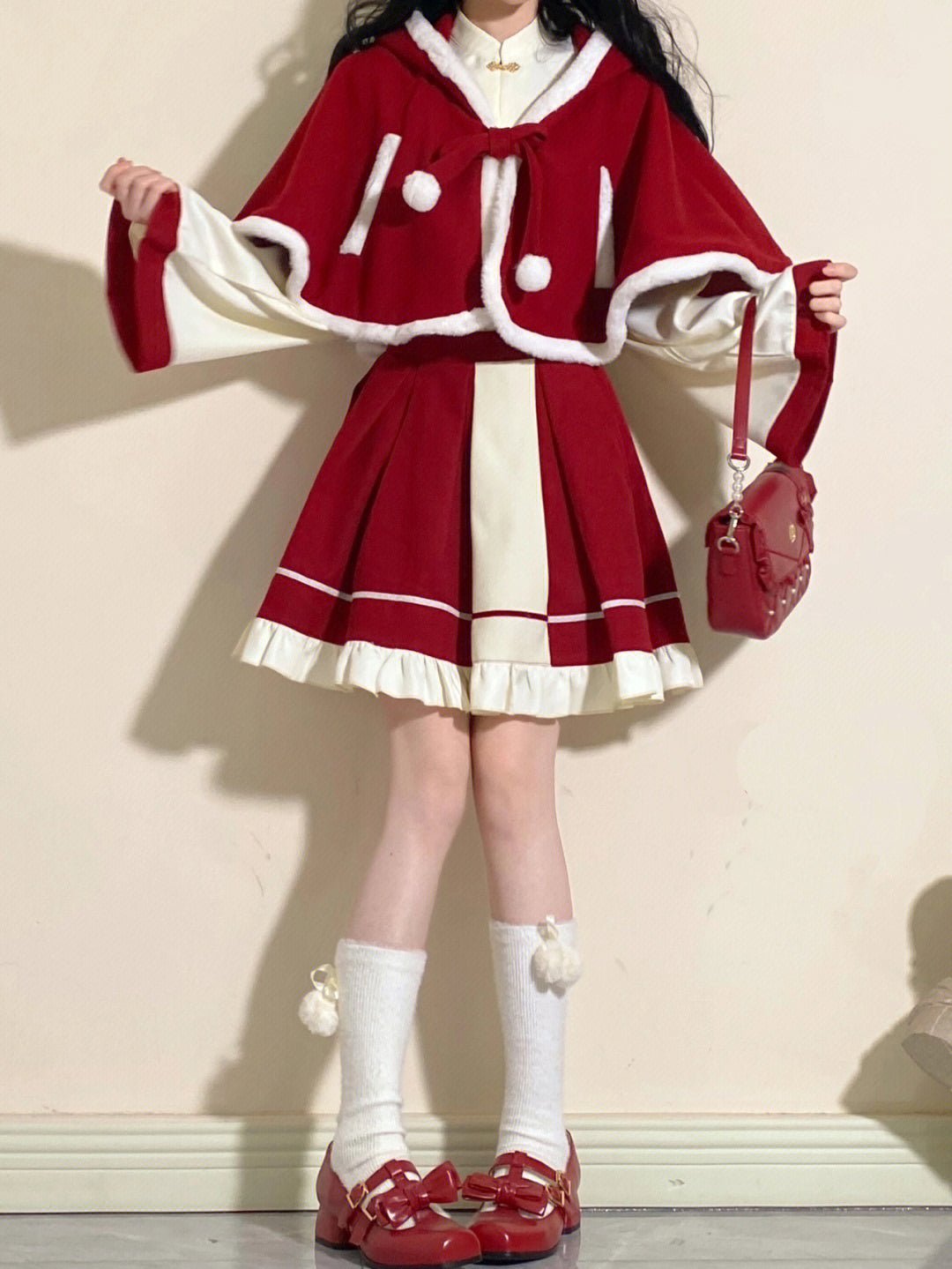 Chinese-style Blouse + Skirt + Cat Ears Hooded Cape Coat[christmas Eve Costume]