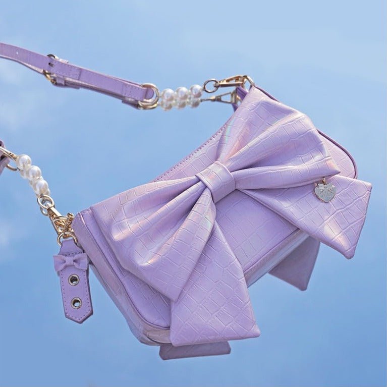 Heart Charm Bow Bag [short & Pearl Long Strap Included]