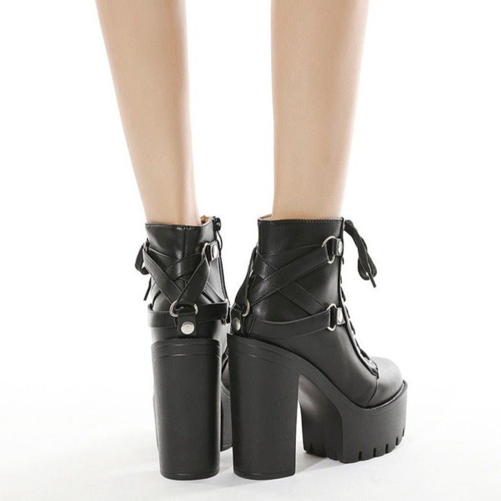 Back Cross Leather Belt Lace-up Super Platform Boots
