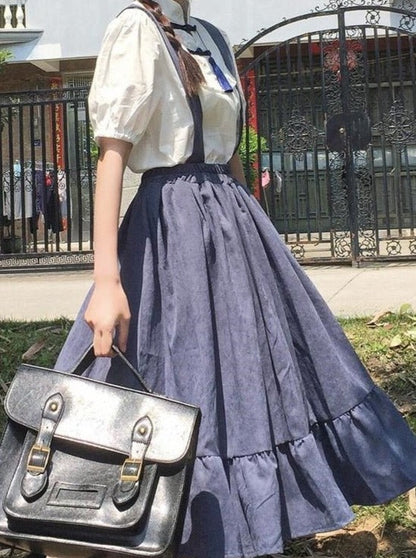 Flared Overalls Chinese-style Shirt Set