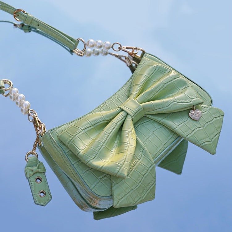 Heart Charm Bow Bag [short & Pearl Long Strap Included]