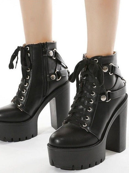 Back Cross Leather Belt Lace-up Super Platform Boots