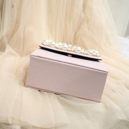 Pearl Deco Flap Bag With Chain Strap