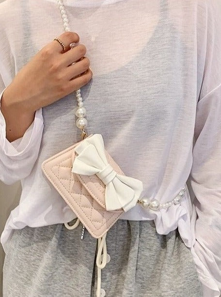 Pearl Handle Quilted Bow Shoulder Bag
