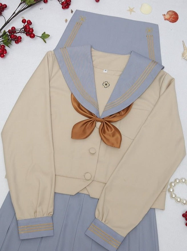 Striped Color Sailor Shirt + Pleated Skirt
