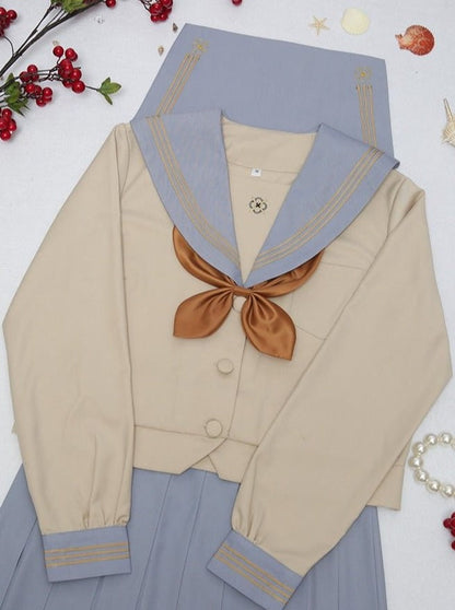 Striped Color Sailor Shirt + Pleated Skirt