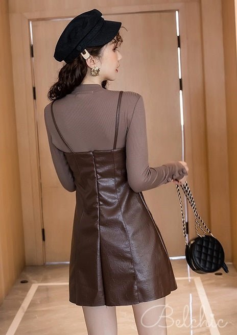 Cufflink Top + Leather-look Cami Dress