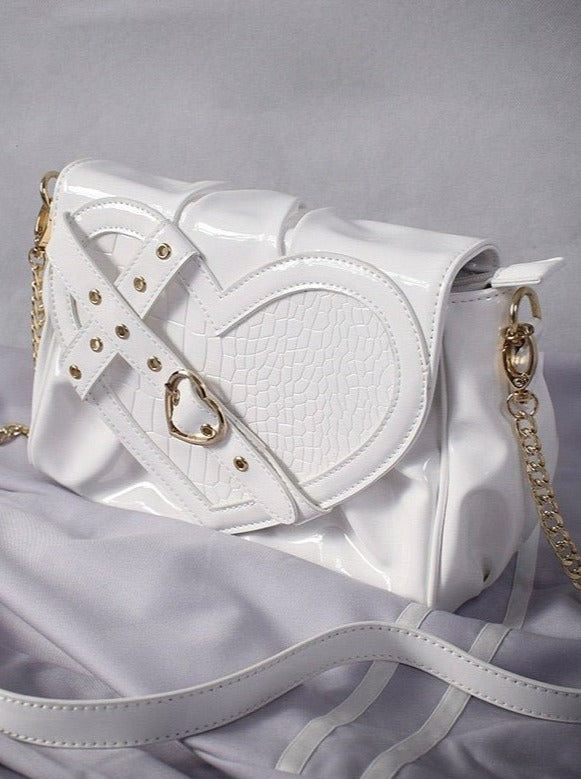 Cross Belt Croc Heart Handle Chain Shoulder Bag