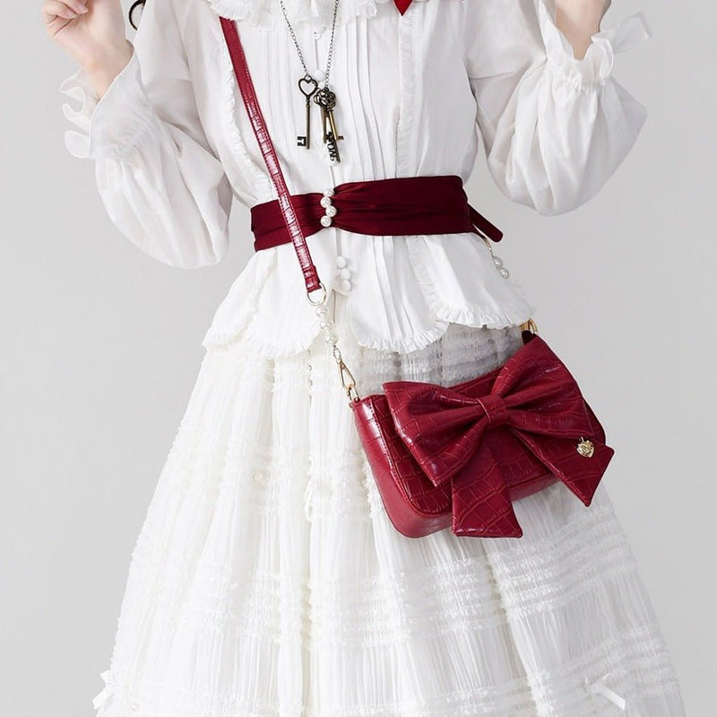 Heart Charm Bow Bag [short & Pearl Long Strap Included]
