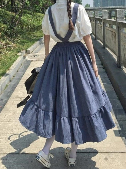 Flared Overalls Chinese-style Shirt Set