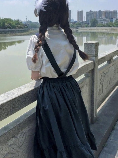 Flared Overalls Chinese-style Shirt Set