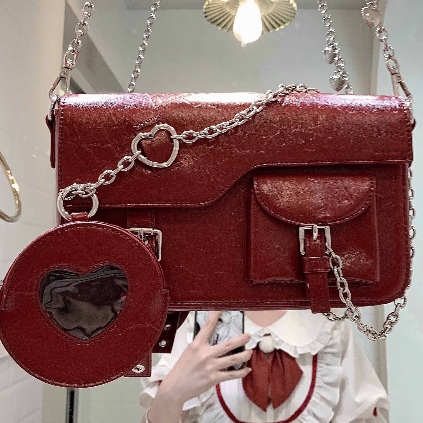 Clear Heart Case With Insert Pocket and Chain Strap Bag