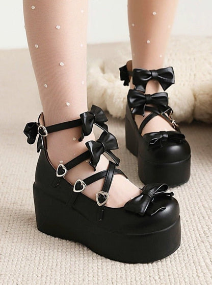 Cross Bow Strap Platform Shoes
