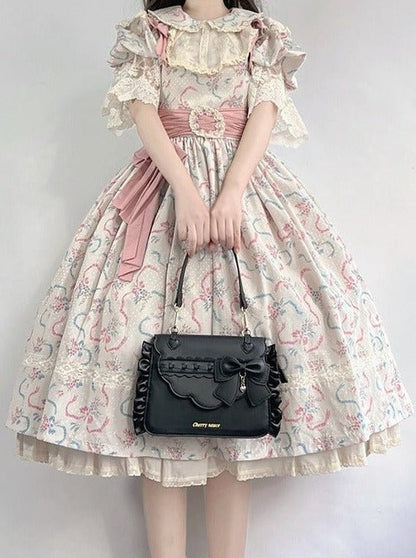 Side Ruffle Heart Ribbon Flap Bag
