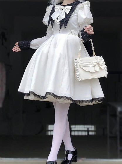 Side Ruffle Heart Ribbon Flap Bag
