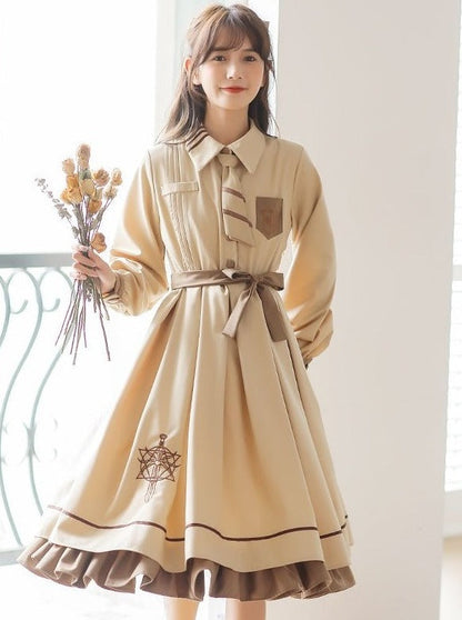 Cape Coat + Emblem Military Dress With Necktie
