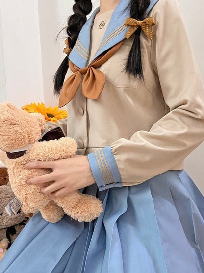 Striped Color Sailor Shirt + Pleated Skirt